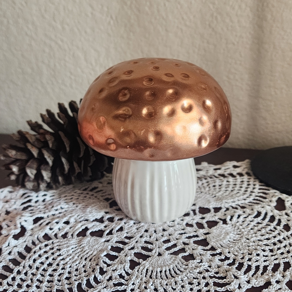 Copper and White Mushroom Decor